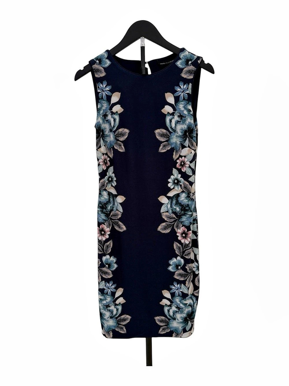 White House Black Market Reversible Floral Sheath Dress Blue & White Lined XS